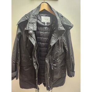 Derek‎ Lam 10 Crosby Black Waxed Hooded Parka Jacket Women's Size M